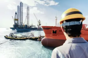Odfjell crew observing the Bow Cardinal chemical tanker during port operations.