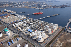Odfjell Terminals Korea coastal storage facility with chemical tanks and marine docks.